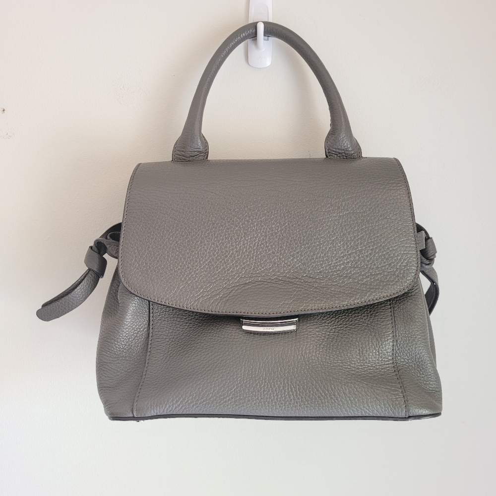 ABRO 100% genuine leather satchel flap bag cross body top handle*taupe silver